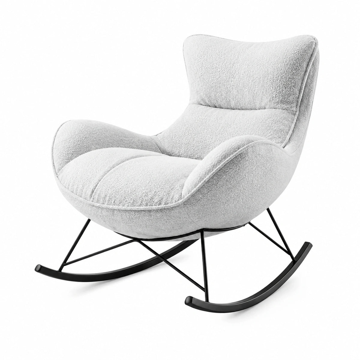 Fauteuil à bascule 83 x 90 x 98 cm en tissu bouclette blanc avec structure en métal style contemporain
