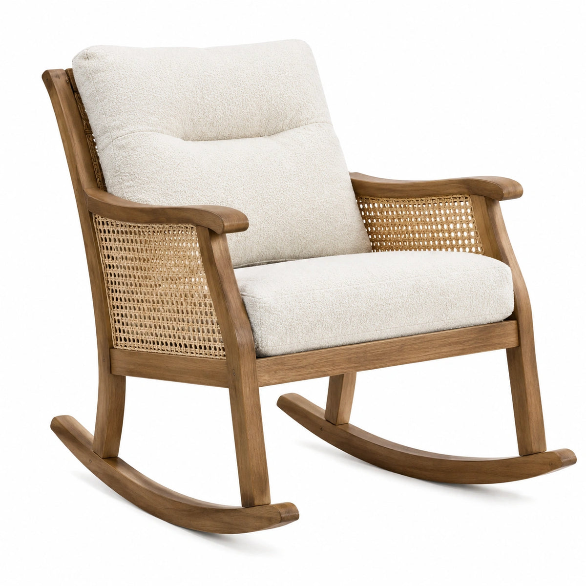 Fauteuil à bascule 70 x 92 x 100 cm bois et cannage beige style naturel
