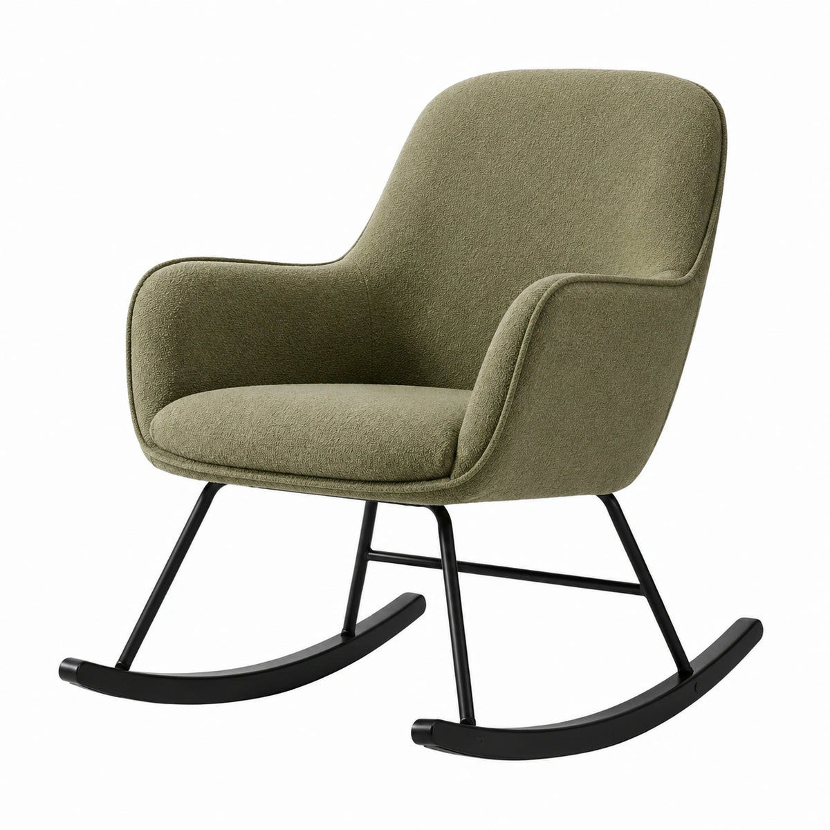 Fauteuil à bascule 75 x 85 x 95 cm en tissu bouclé vert avec structure métallique style contemporain