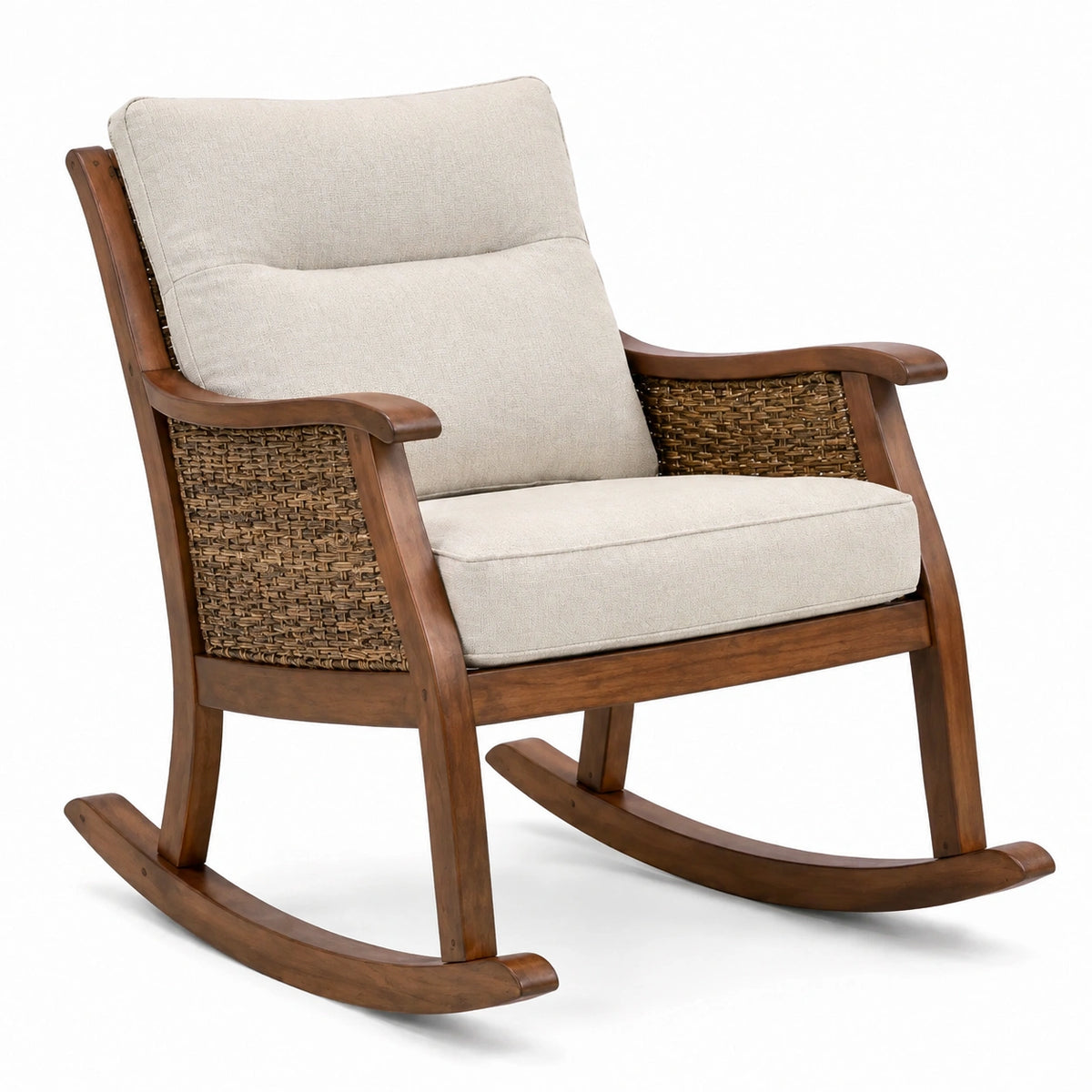 Fauteuil à bascule 91 x 69 x 100 cm en bois marron avec assise textile beige style naturel