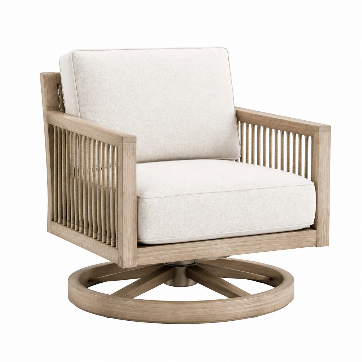 Fauteuil pivotant 82 x 78 x 86 cm en bois beige avec cordage et assise rembourrée