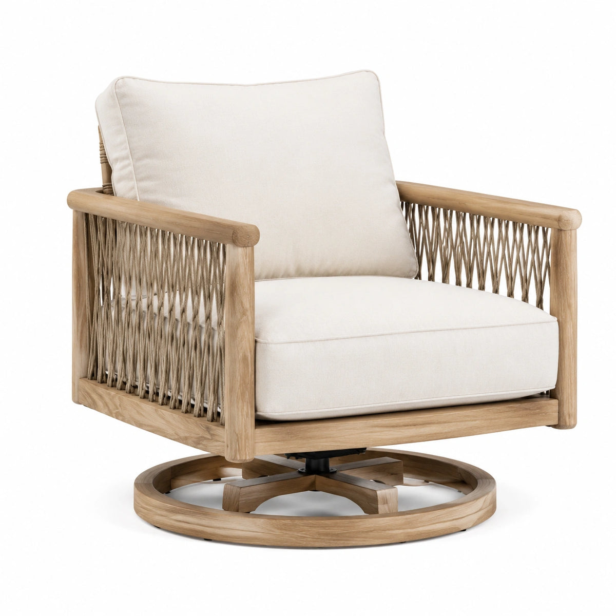 Fauteuil pivotant 82 x 85 x 85 cm en bois naturel et corde tressée beige style bohème