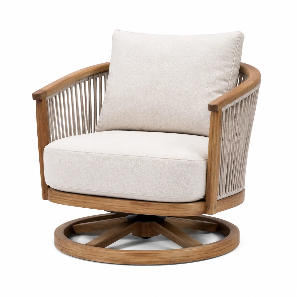 Fauteuil pivotant 82 x 80 x 86 cm en bois beige avec cordage tressé
