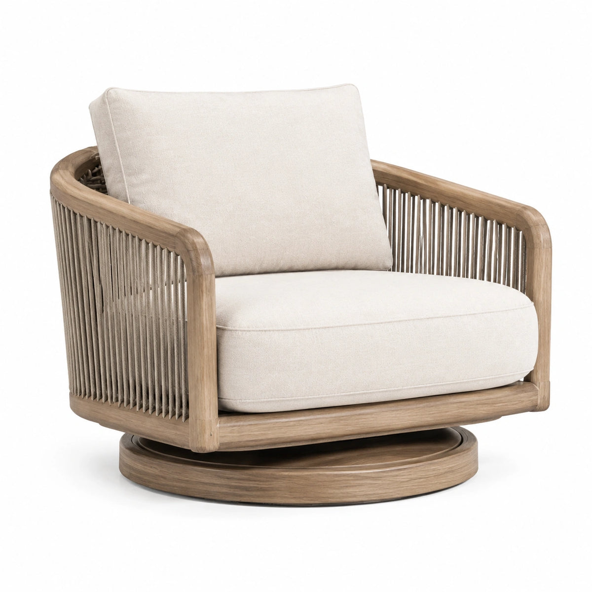 Fauteuil pivotant 84 x 82 x 78 cm en bois beige et marron clair style naturel